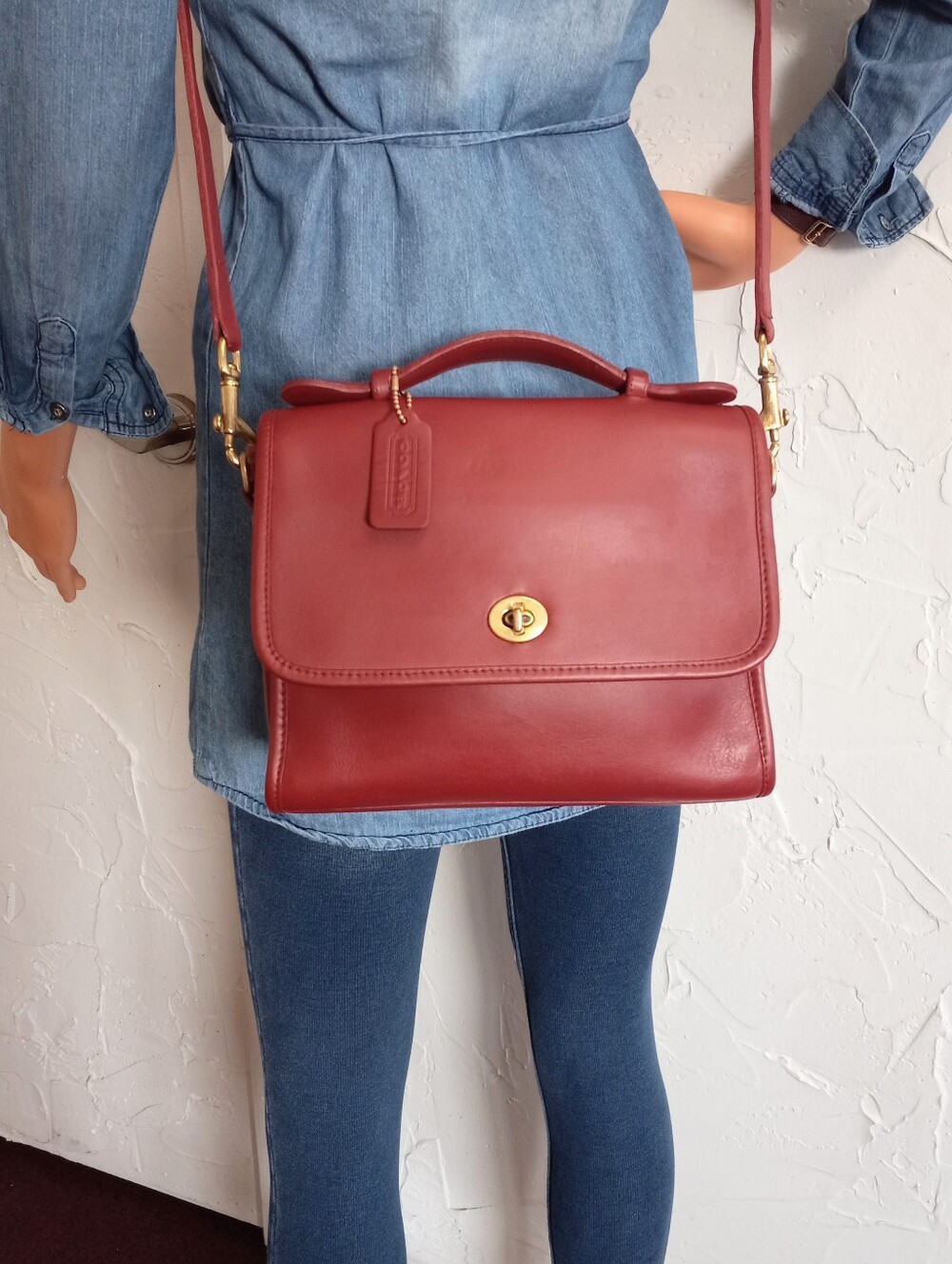 Coach Court Bag, Berry Red, 1990s Classic Collection Crossbody #9870